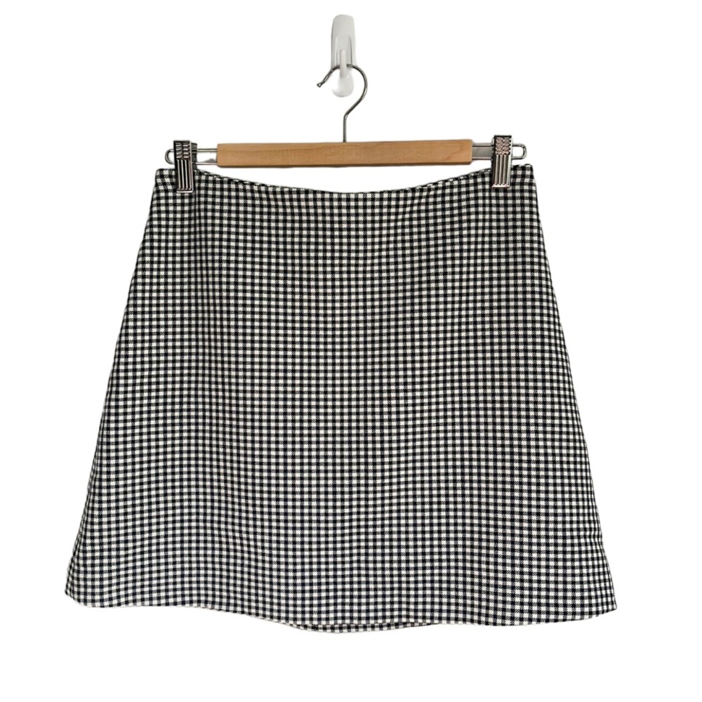 Aritzia Wilfred Black White Gingham Plaid Checkered High Waist Mini Skirt 10